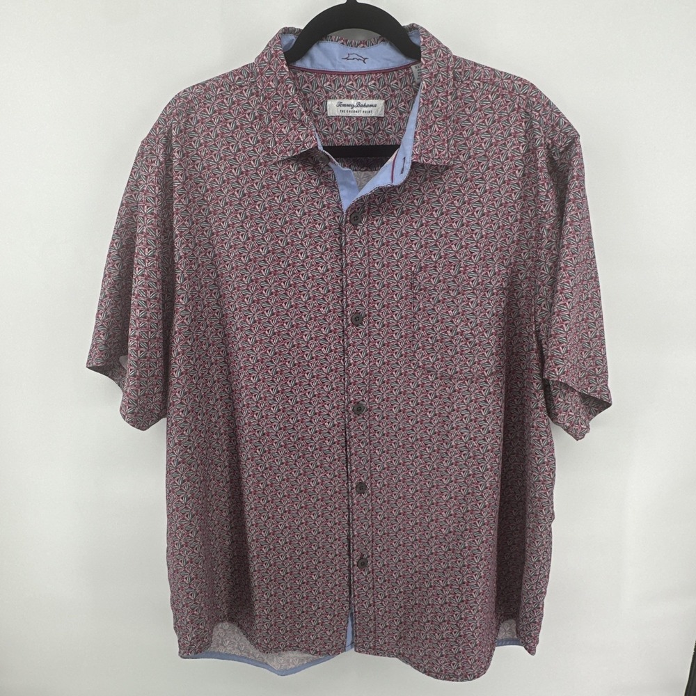 Tommy Bahama The Coconut Point Mens XL Maroon Geometric Island Zone Short Sleeve
